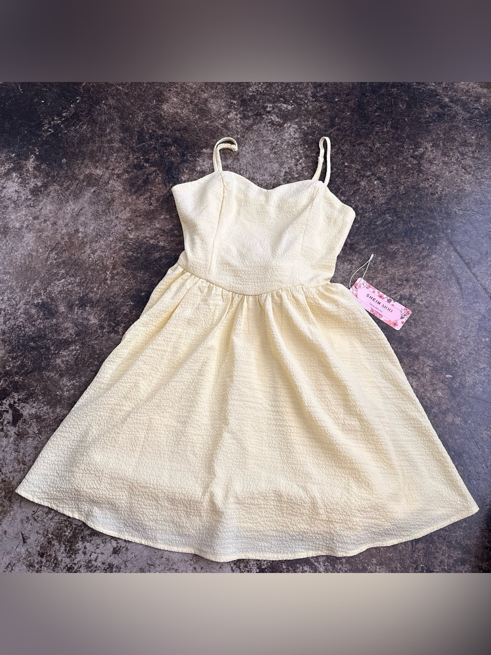 SHEIN Pale Yellow Textured Spaghetti-Strap Dress